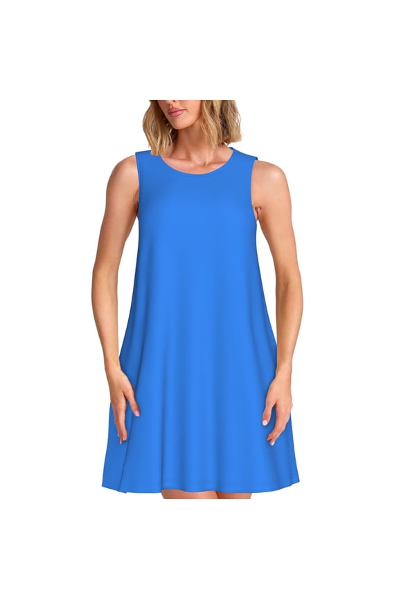 Dodgerblue for Women's Sleeveless A-Line Dress with Pockets, Casual Knee Length Loose Tank Dress for Summer