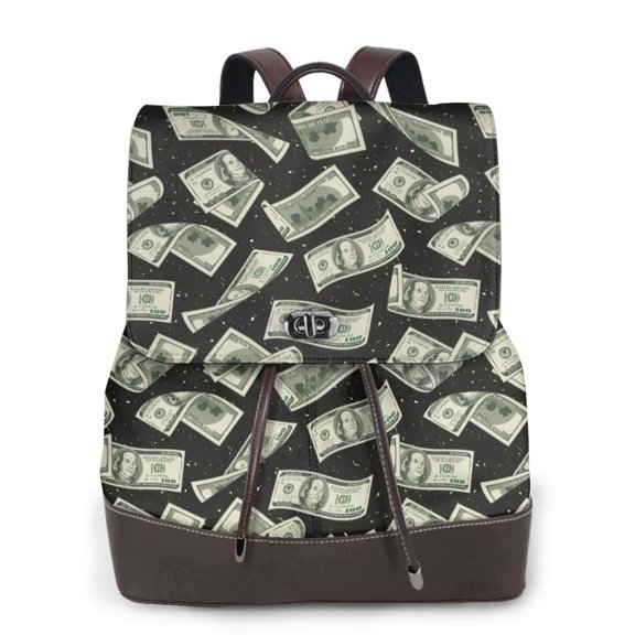 Kuqiui Dollar Print Leather Backpack Purse For Women Fashion Ladies Vintage Bags Casual College Travel Backpacks bag