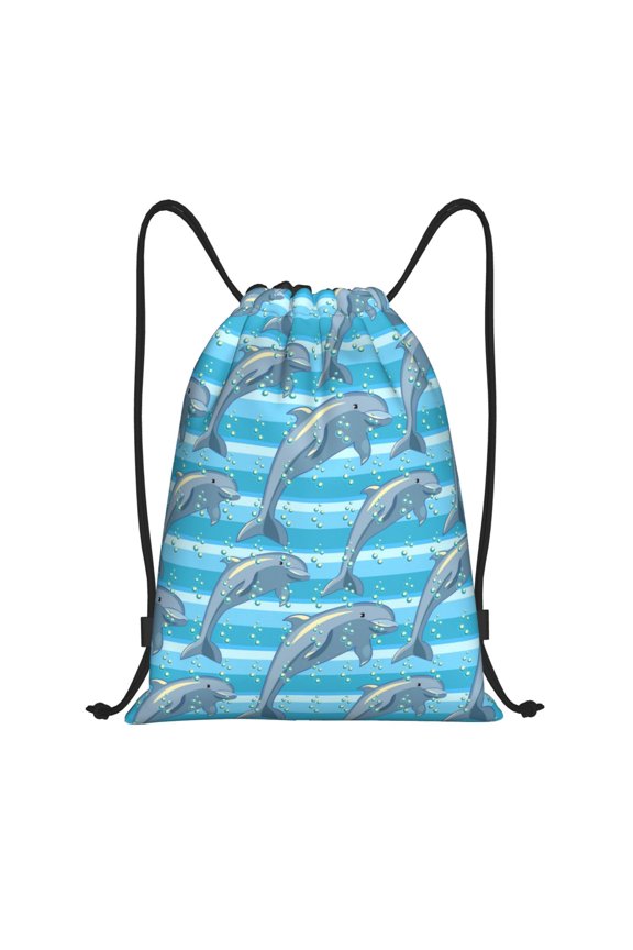 Dolphin Print Drawstring Backpack Drawstring Bags,Draw String Back Bag Drawstring Bags for Sports,Gym,Travel,Swimming,Beach