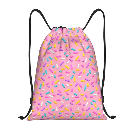 Kuqiui Donut Print Drawstring Backpack Drawstring Bags,Draw String Back Bag Drawstring Bags for Sports,Gym,Travel,Swimming,Beach