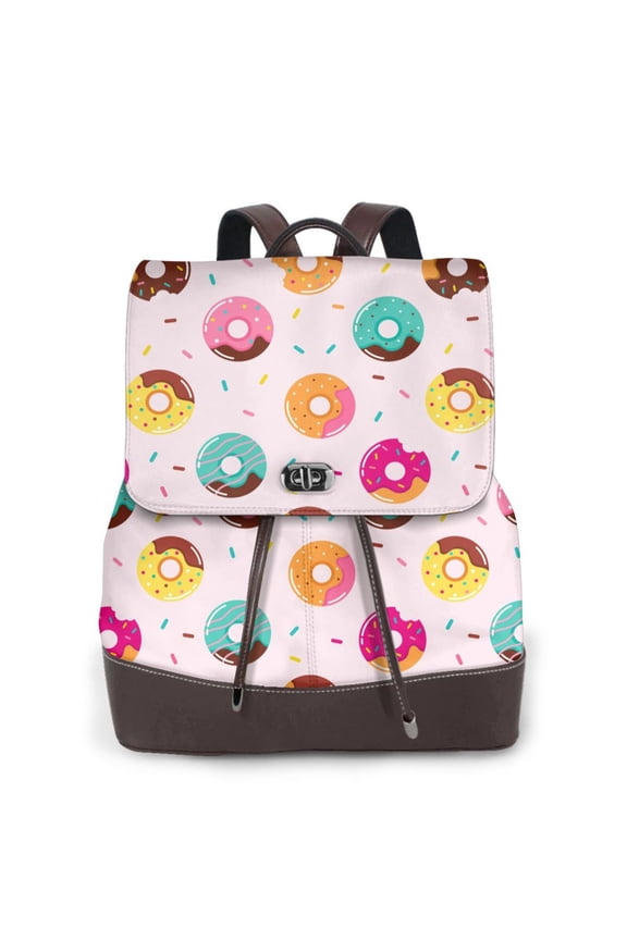 Donut Print Leather Backpack Purse For Women Fashion Ladies Vintage Bags Casual College Travel Backpacks bag