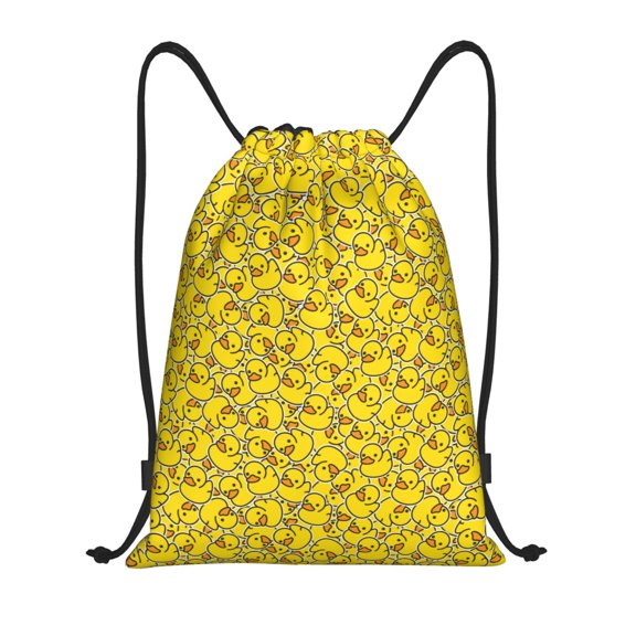 Kuqiui Ducky Cartoon Animal Yellow Print Drawstring Backpack Drawstring Bags,Draw String Back Bag Drawstring Bags for Sports,Gym,Travel,Swimming,Beach