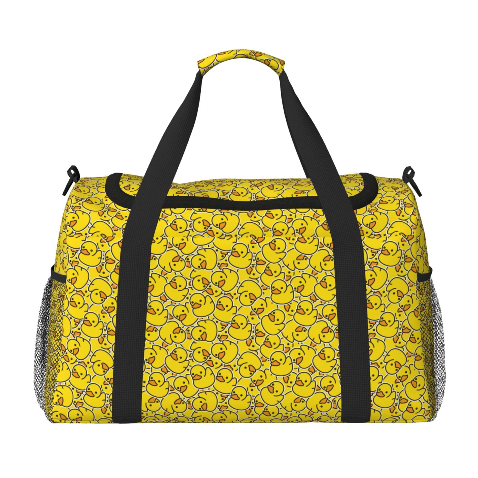 Kuqiui Ducky Cartoon Animal Yellow Print Foldable Travel Duffel Bag Tote Carry on Luggage Bag Personal item Sports Gym Bag Water Resistant Weekender Overnight Bags for Women and Men