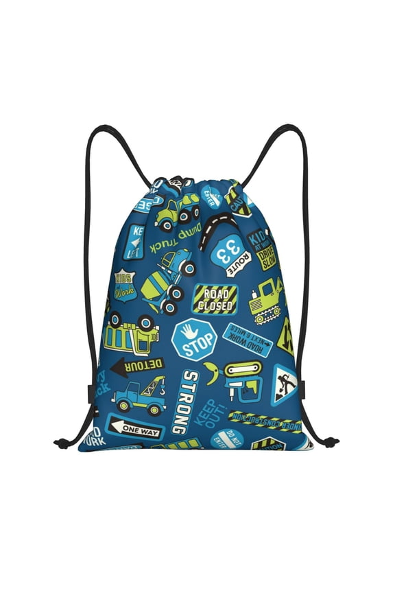 Dump Truck Print Drawstring Backpack Drawstring Bags,Draw String Back Bag Drawstring Bags for Sports,Gym,Travel,Swimming,Beach