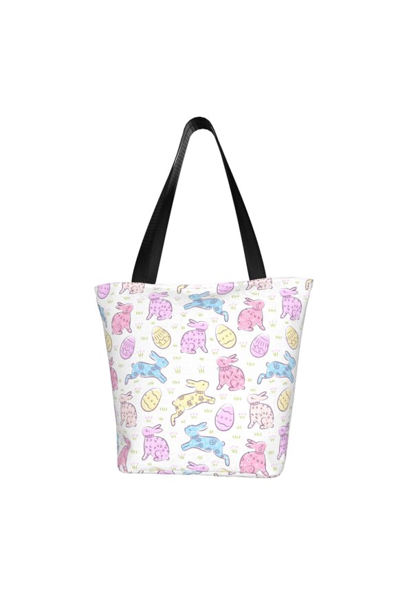 Easter Colorful Rabbit Print Canvas Tote Bag for Women Cute Clothing Book Aesthetic Casual Reusable Tote Shoulder Bags