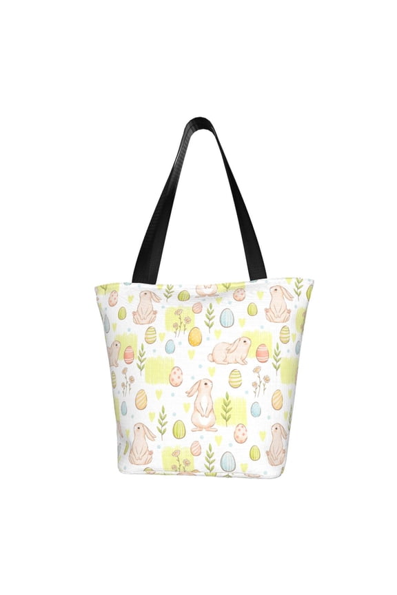 Easter Rabbit Print Canvas Tote Bag for Women Cute Clothing Book Aesthetic Casual Reusable Tote Shoulder Bags