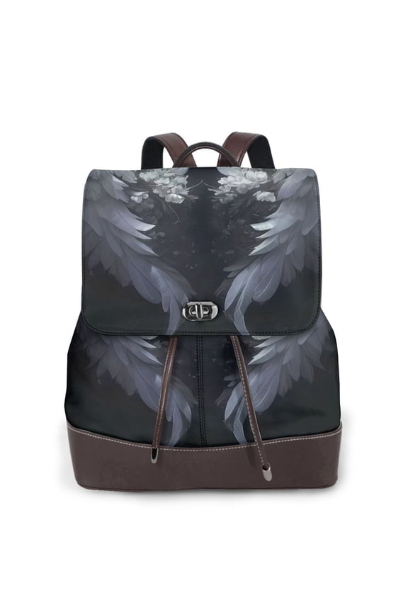 Elegant Feathered Floral Wings Print Leather Backpack Purse For Women Fashion Ladies Vintage Bags Casual College Travel Backpacks bag