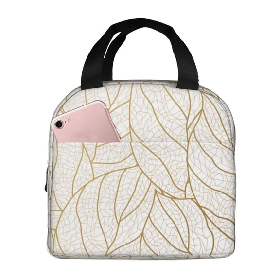 Kuqiui Elegant Gold Leaf Pattern Print Lunch Bag Lunch Box for Women & Men,Large Capacity Insulated Lunch Bag for Adult,Leakproof Reusable Lunch Tote Bags for Work/Office/Travel/Picnic