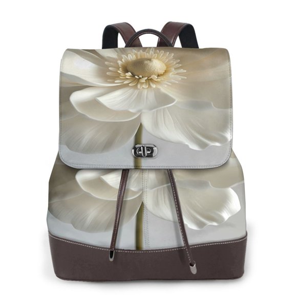 Kuqiui Elegant Ivory Flower Print Leather Backpack Purse For Women Fashion Ladies Vintage Bags Casual College Travel Backpacks bag