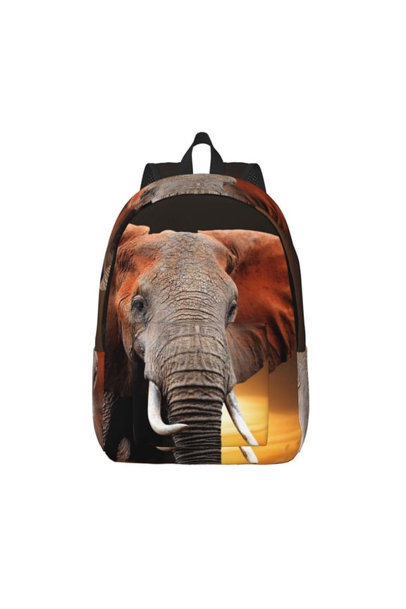 Elephant Sunset in Kenya Print Canvas Travel Laptop Backpack for Men Women,Business Work Rucksack College School Computer Bag Fits 15.6 Inch Notebook