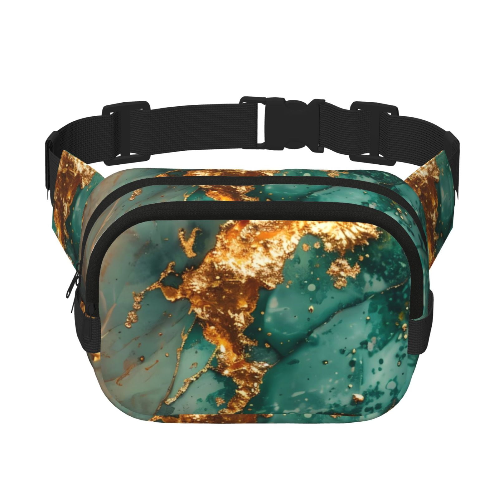 Kuqiui Emerald Color Gold Marble Print Fanny Packs for Women Cross Body Waist Bag Fashionable Fanny Pack Designer Workout Hiking Waist Pack Running Travel Gym