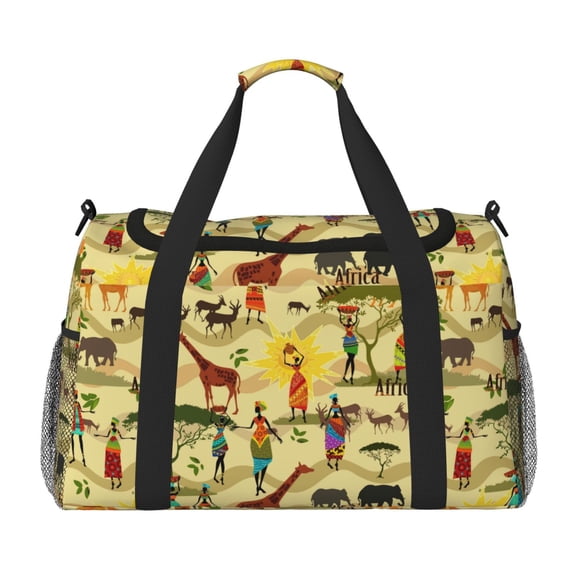 Kuqiui Ethnic African Print Foldable Travel Duffel Bag Tote Carry on Luggage Bag Personal item Sports Gym Bag Water Resistant Weekender Overnight Bags for Women and Men