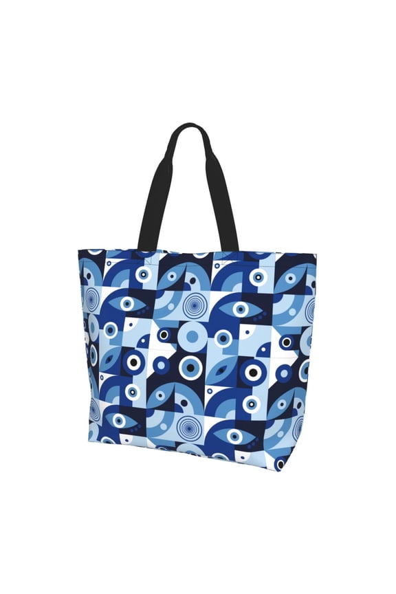 Evil Eye Print Tote Bag,Zipper Tote Bag for Women,Tote Bag Inner Pocket Pattern Lightweight Daily Bag Book Bag