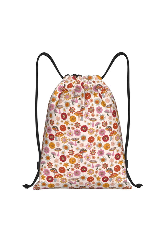 Fall 70s Groovy Hippie Print Drawstring Backpack Drawstring Bags,Draw String Back Bag Drawstring Bags for Sports,Gym,Travel,Swimming,Beach