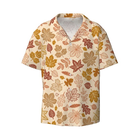 Kuqiui Fall Leaves Print Men's Button Down Shirts Short Sleeve Casual Shirts Hawaiian Shirts Vacation Wedding Shirts with Pocket-3X-Large