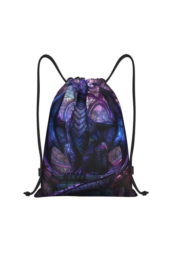 Fantasy Dragon In Cathedral Print Drawstring Backpack Drawstring Bags,Draw String Back Bag Drawstring Bags for Sports,Gym,Travel,Swimming,Beach