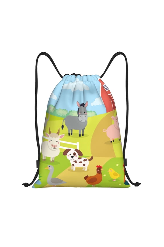 Farm Animals 3 Print Drawstring Backpack Drawstring Bags,Draw String Back Bag Drawstring Bags for Sports,Gym,Travel,Swimming,Beach