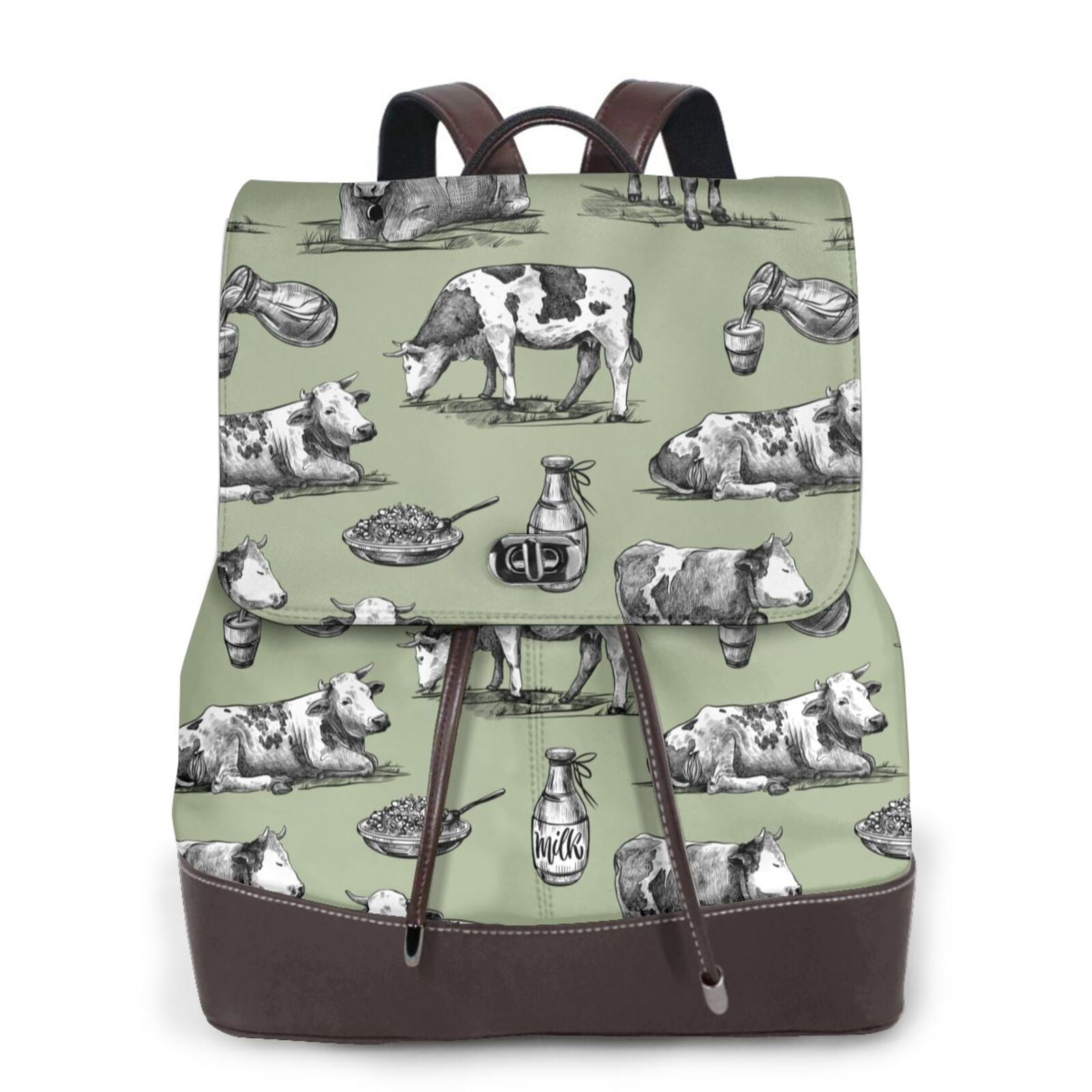 Kuqiui Farm Cows Print Leather Backpack Purse For Women Fashion Ladies Vintage Bags Casual College Travel Backpacks bag