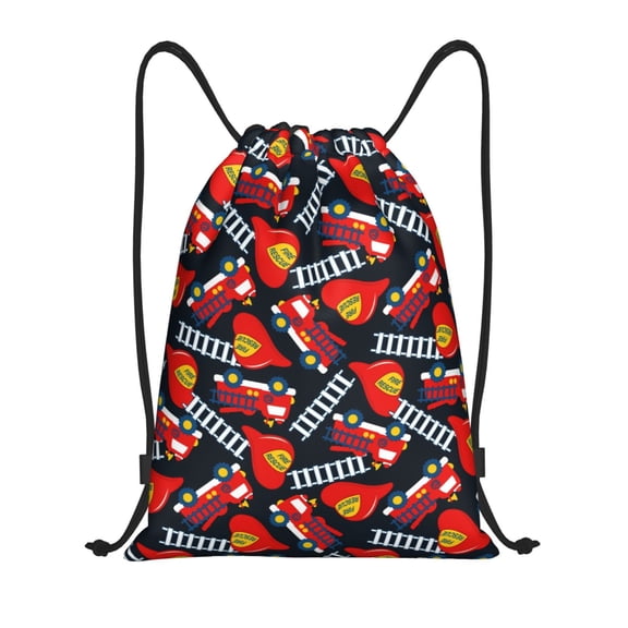 Kuqiui Fire Rescue With Red Helmet And Truck Print Drawstring Backpack Drawstring Bags,Draw String Back Bag Drawstring Bags for Sports,Gym,Travel,Swimming,Beach