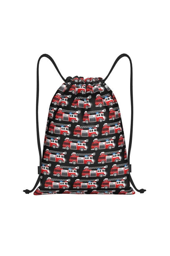 Fire and Rescue Truck Print Drawstring Backpack Drawstring Bags,Draw String Back Bag Drawstring Bags for Sports,Gym,Travel,Swimming,Beach