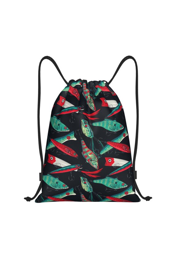 Fishing Lure Print Drawstring Backpack Drawstring Bags,Draw String Back Bag Drawstring Bags for Sports,Gym,Travel,Swimming,Beach
