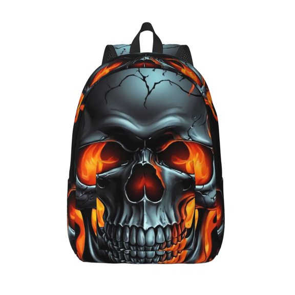 Kuqiui Flame Metal Skull Print Canvas Travel Laptop Backpack for Men Women,Business Work Rucksack College School Computer Bag Fits 15.6 Inch Notebook