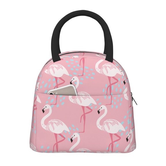 Kuqiui Flamingo Print Lunch Bag for Women & Men Adult Insulated Lunch Box,Small Leakproof Cooler Food Lunch Containers Reusable High Capacity Lunch Tote Bags for Work,Travel,Outdoor