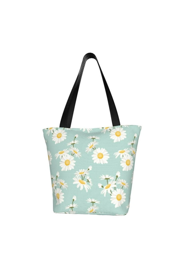 Floral Daisy Print Canvas Tote Bag for Women Cute Clothing Book Aesthetic Casual Reusable Tote Shoulder Bags