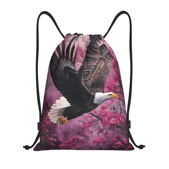 Kuqiui Flower Bald Eagle Print Drawstring Backpack Drawstring Bags,Draw String Back Bag Drawstring Bags for Sports,Gym,Travel,Swimming,Beach