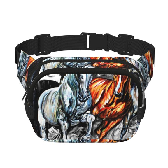 Kuqiui Four Running Horses Print Fanny Packs for Women Cross Body Waist Bag Fashionable Fanny Pack Designer Workout Hiking Waist Pack Running Travel Gym