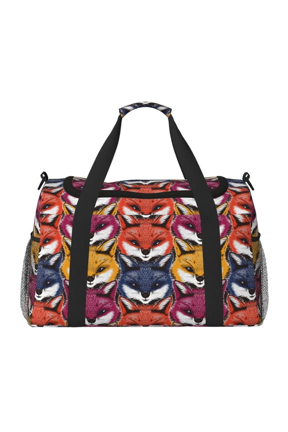 Fox Face Print Foldable Travel Duffel Bag Tote Carry on Luggage Bag Personal item Sports Gym Bag Water Resistant Weekender Overnight Bags for Women and Men