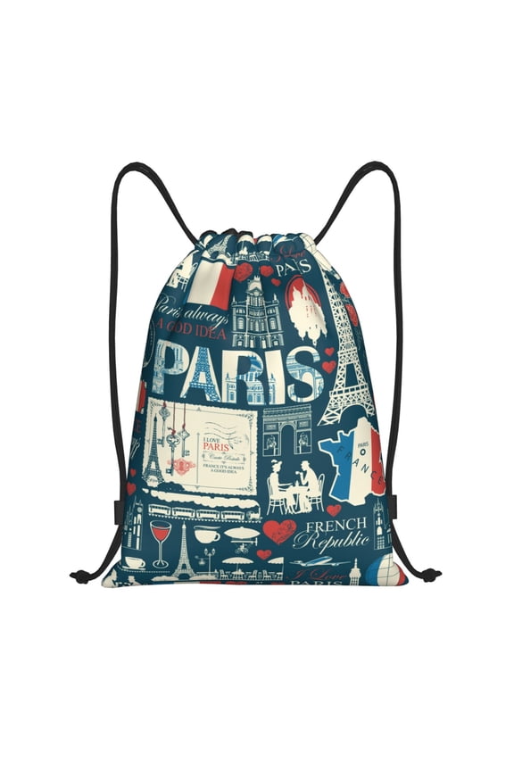 France and Paris Print Drawstring Backpack Drawstring Bags,Draw String Back Bag Drawstring Bags for Sports,Gym,Travel,Swimming,Beach
