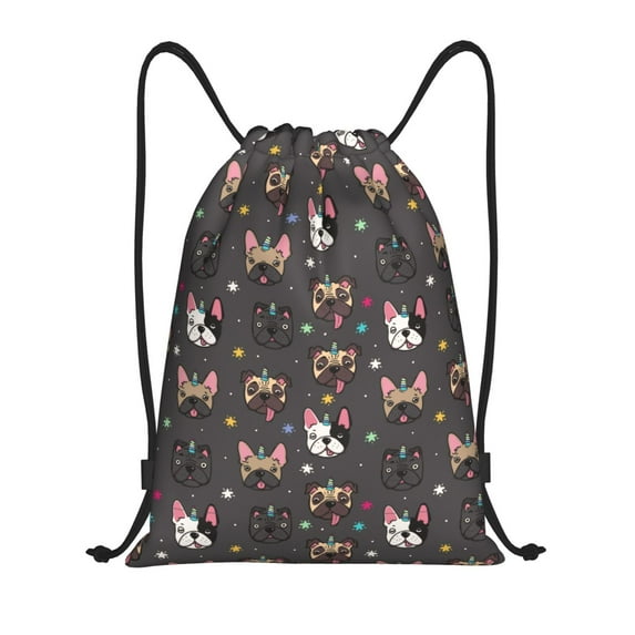 Kuqiui French Bulldogs Print Drawstring Backpack Drawstring Bags,Draw String Back Bag Drawstring Bags for Sports,Gym,Travel,Swimming,Beach