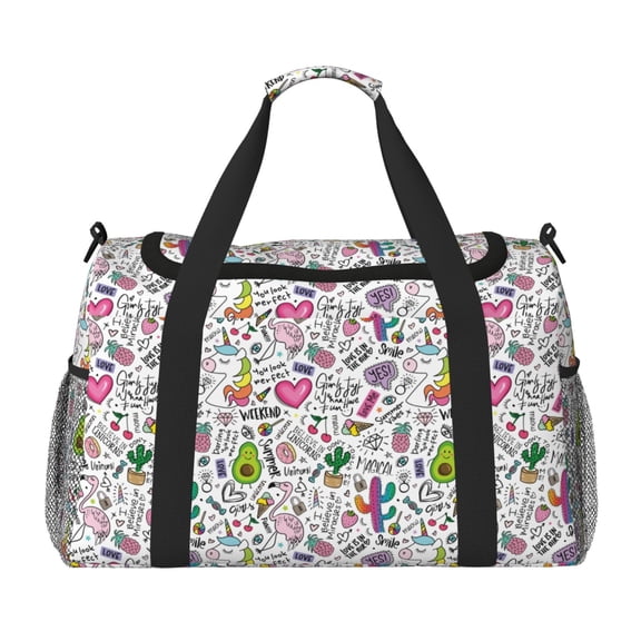 Kuqiui Fun Animal with Unicorn Print Foldable Travel Duffel Bag Tote Carry on Luggage Bag Personal item Sports Gym Bag Water Resistant Weekender Overnight Bags for Women and Men