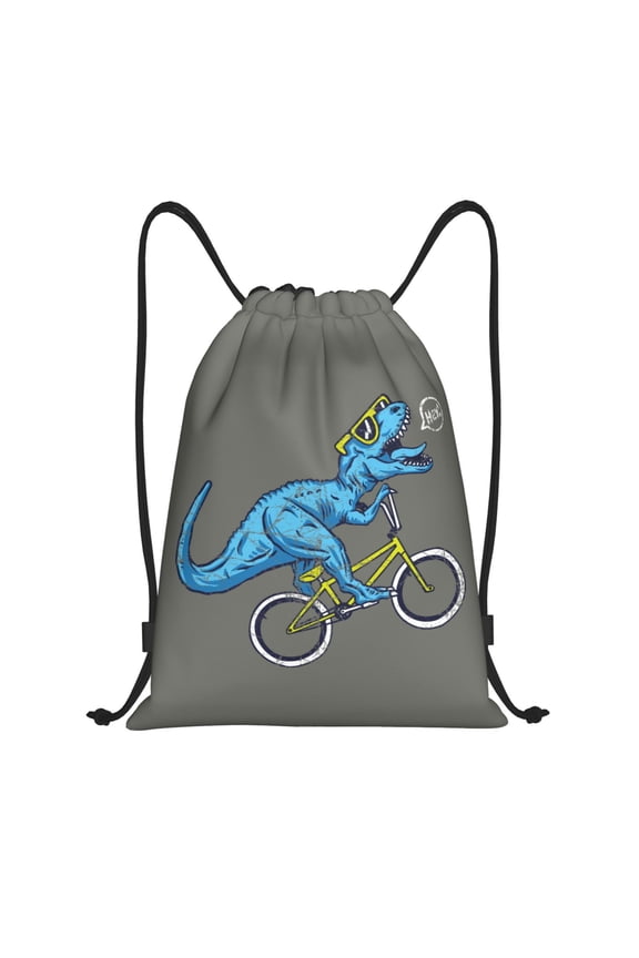 Fun Riding Dinosaur Print Drawstring Backpack Drawstring Bags,Draw String Back Bag Drawstring Bags for Sports,Gym,Travel,Swimming,Beach