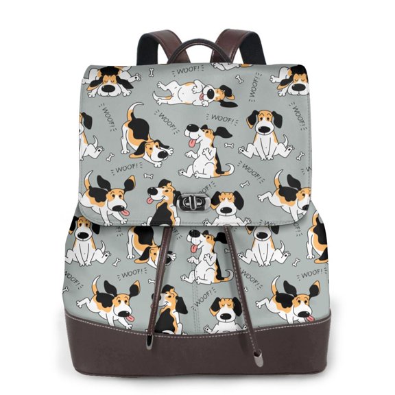 Kuqiui Funny Beagle Active Dog Print Leather Backpack Purse For Women Fashion Ladies Vintage Bags Casual College Travel Backpacks bag
