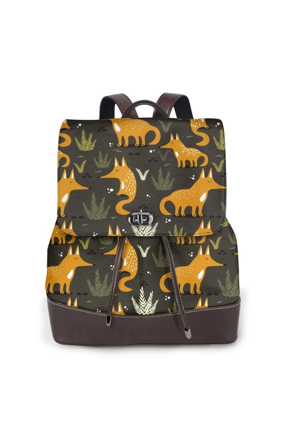 Funny Fox by the Field Print Leather Backpack Purse For Women Fashion Ladies Vintage Bags Casual College Travel Backpacks bag