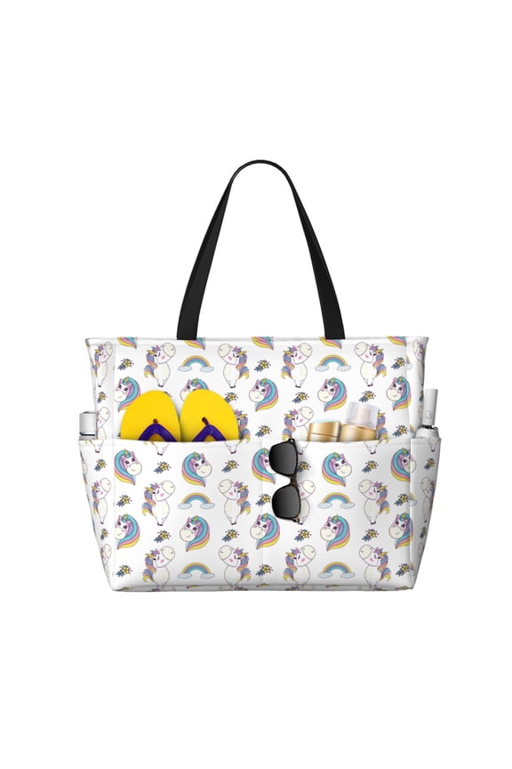 Funny Kawaii Unicorns Dancing Print Beach Pool Bags Tote for Women Ladies Large Gym Tote Carry On Bag for Weekender Travel Waterproof