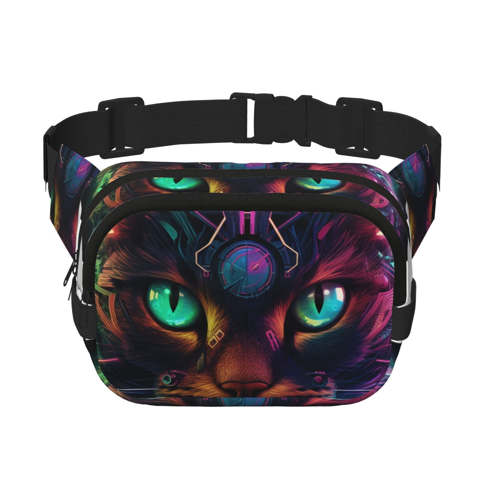 Kuqiui Futuristic Cat Warrior Print Fanny Packs for Women Cross Body Waist Bag Fashionable Fanny Pack Designer Workout Hiking Waist Pack Running Travel Gym