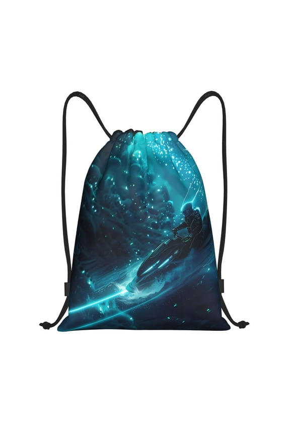 Futuristic Jet Ski Adventure Print Drawstring Backpack Drawstring Bags,Draw String Back Bag Drawstring Bags for Sports,Gym,Travel,Swimming,Beach