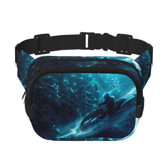 Kuqiui Futuristic Jet Ski Adventure Print Fanny Packs for Women Cross Body Waist Bag Fashionable Fanny Pack Designer Workout Hiking Waist Pack Running Travel Gym