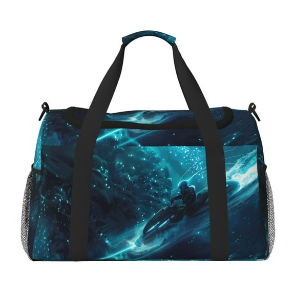 Kuqiui Futuristic Jet Ski Adventure Print Foldable Travel Duffel Bag Tote Carry on Luggage Bag Personal item Sports Gym Bag Water Resistant Weekender Overnight Bags for Women and Men