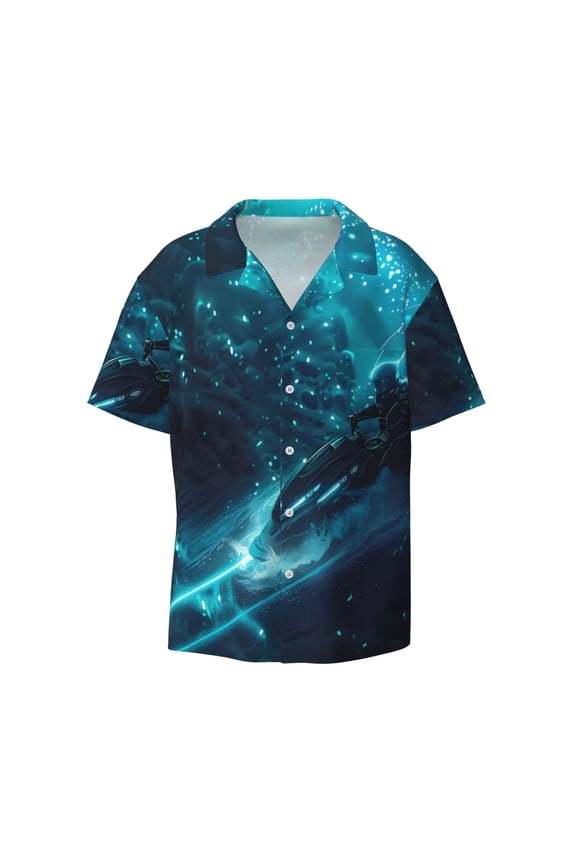 Futuristic Jet Ski Adventure Print Men's Button Down Shirts Short Sleeve Casual Shirts Hawaiian Shirts Vacation Wedding Shirts with Pocket-X-Large