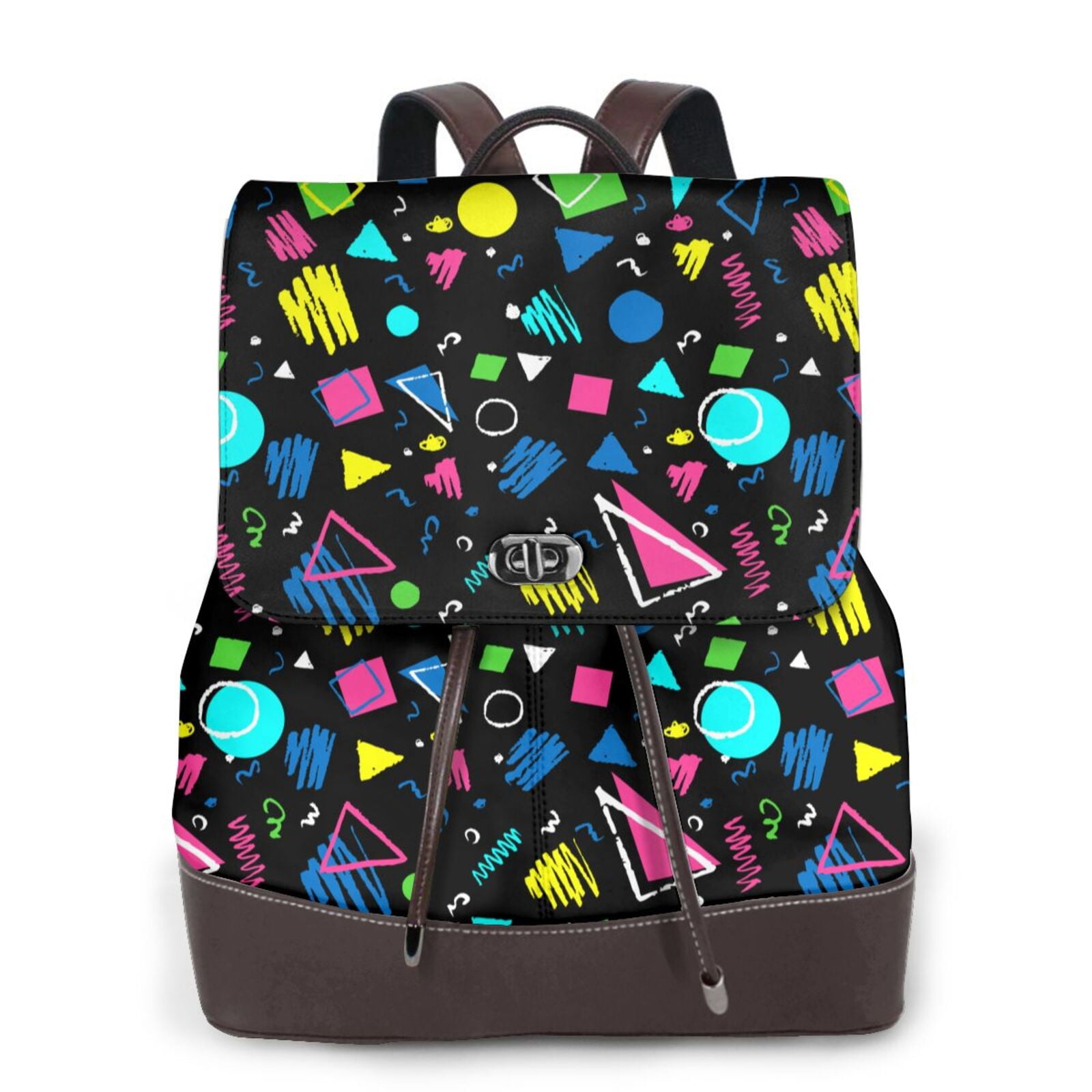 Kuqiui Geometric 1980s Styled Print Leather Backpack Purse For Women ...