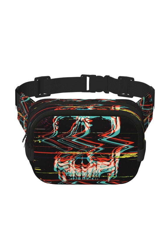 Glitch Screaming Skull Print Fanny Packs for Women Cross Body Waist Bag Fashionable Fanny Pack Designer Workout Hiking Waist Pack Running Travel Gym