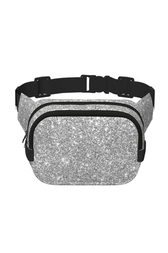 GlitterSilver Print Fanny Packs for Women Cross Body Waist Bag Fashionable Fanny Pack Designer Workout Hiking Waist Pack Running Travel Gym