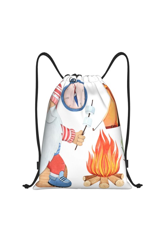 Gnome Camping Print Drawstring Backpack Drawstring Bags,Draw String Back Bag Drawstring Bags for Sports,Gym,Travel,Swimming,Beach