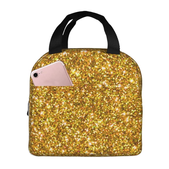 Kuqiui Gold Glitter Print Lunch Bag Lunch Box for Women & Men,Large Capacity Insulated Lunch Bag for Adult,Leakproof Reusable Lunch Tote Bags for Work/Office/Travel/Picnic
