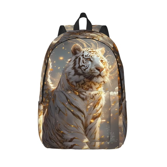 Kuqiui Golden White Tiger Print Canvas Travel Laptop Backpack for Men Women,Business Work Rucksack College School Computer Bag Fits 15.6 Inch Notebook