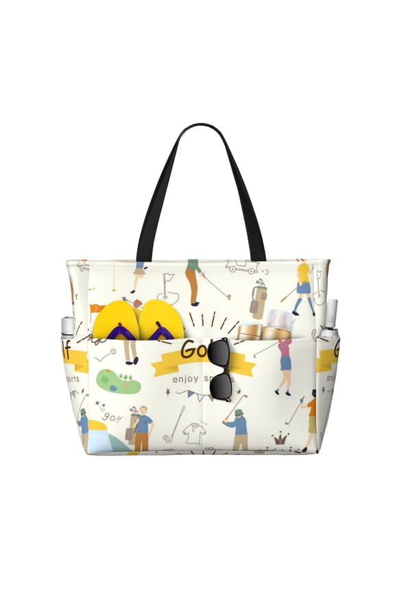 Golf Icons And Golfer Print Beach Pool Bags Tote for Women Ladies Large Gym Tote Carry On Bag for Weekender Travel Waterproof